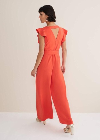 Phase Eight Kallie V Neck Frill Jumpsuit Orange Australia | VG7893506